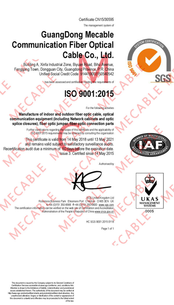 Mecable ISO certificate