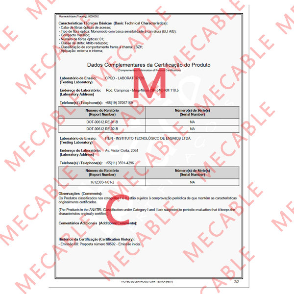 Anatel Certificate For ASU Cable